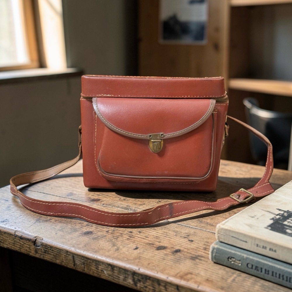 Vintage Camera Bag Brown Purse Shoulder Bag Crossbody